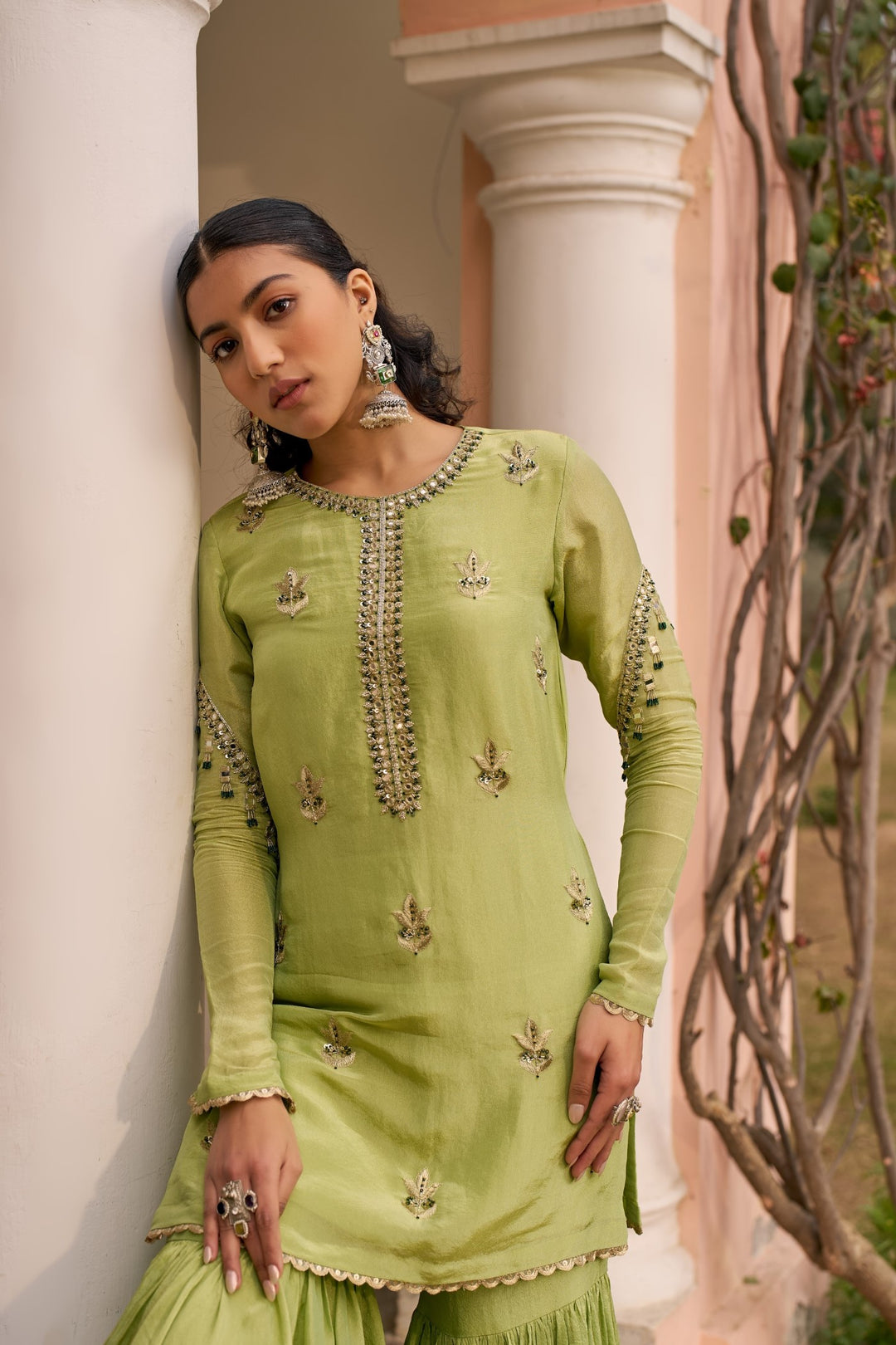 Green Tissue Sharara Set