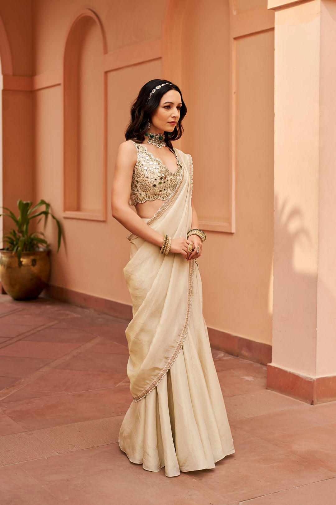 Ivory Tissue Lehenga Saree