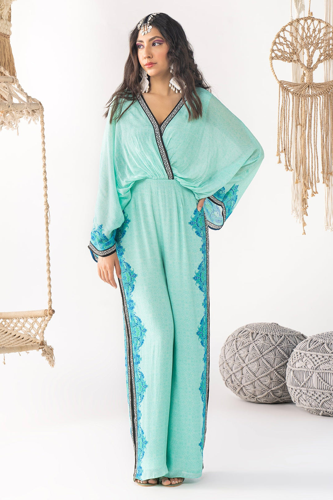 Aqua Blue Printed Jumpsuit