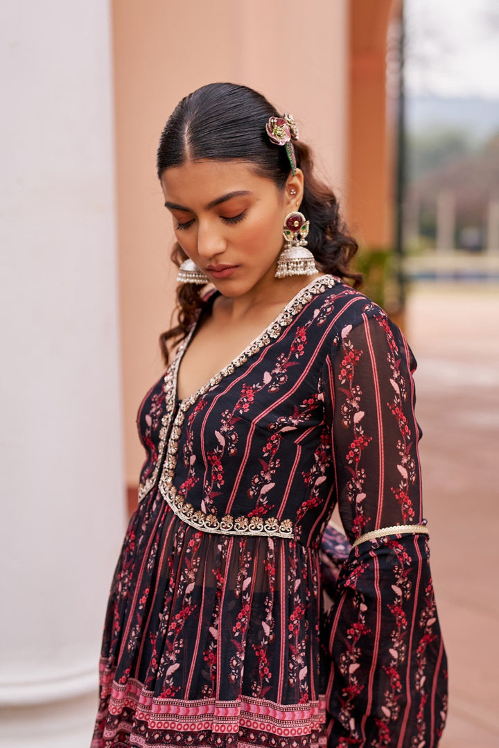 Black Printed Sharara Set