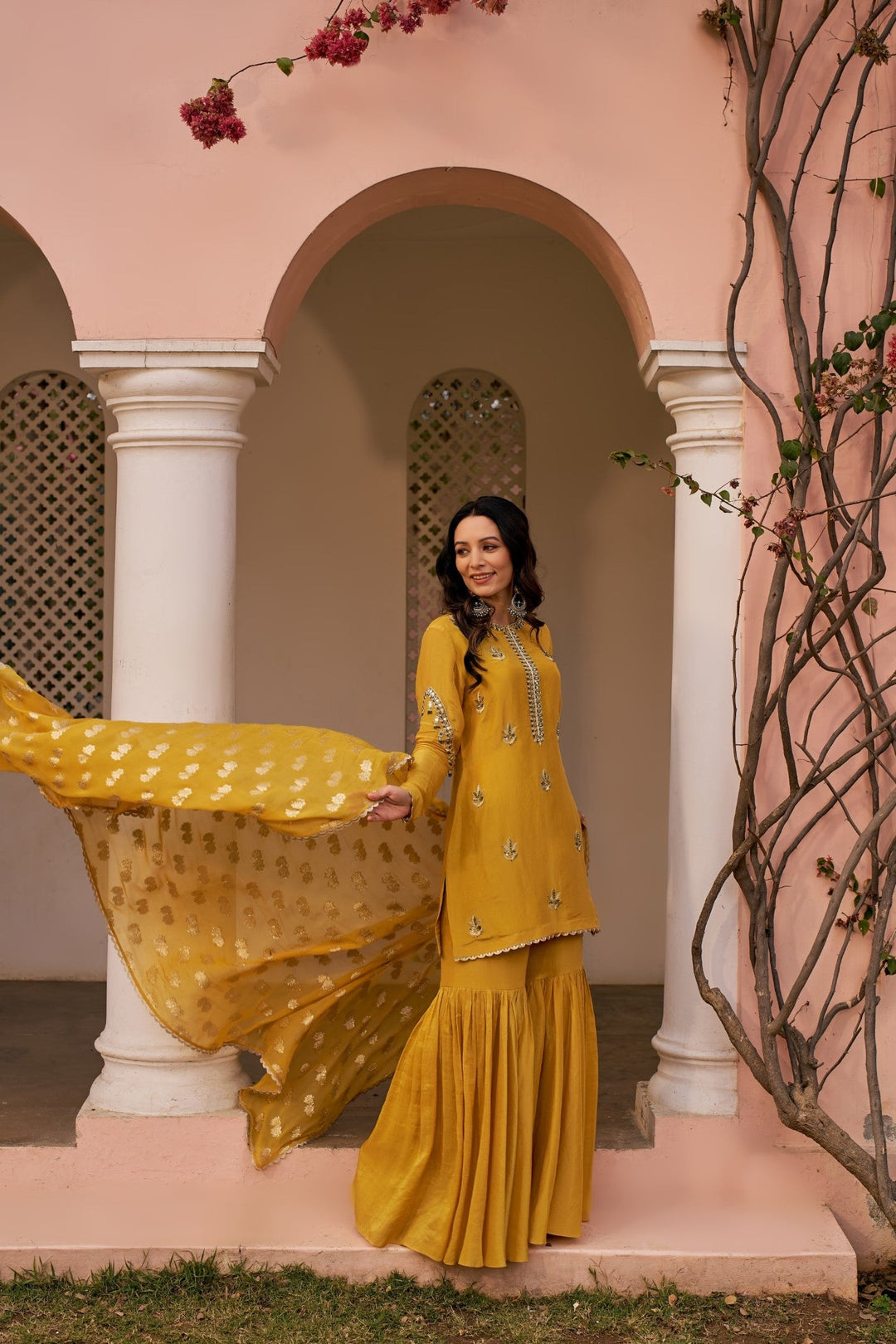 Yellow Tissue Sharara Set