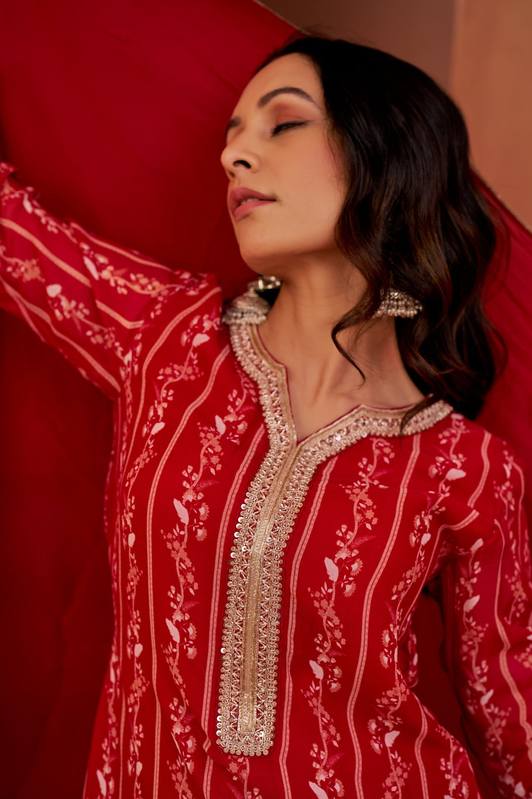 Red Printed Sharara Set