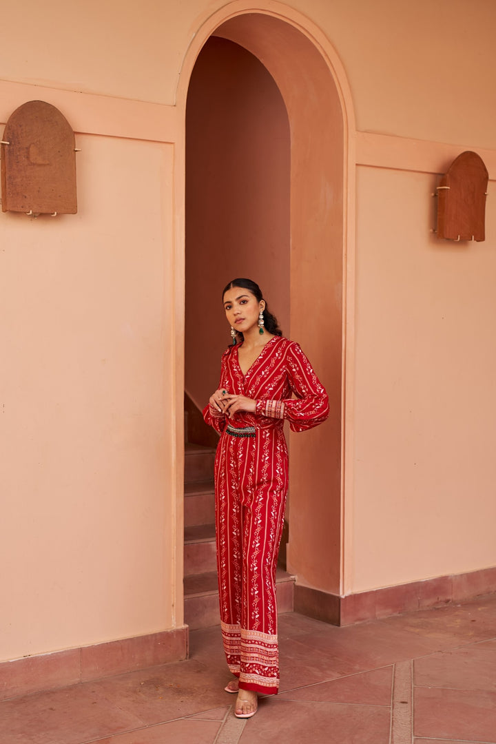 Red Printed Jumpsuit