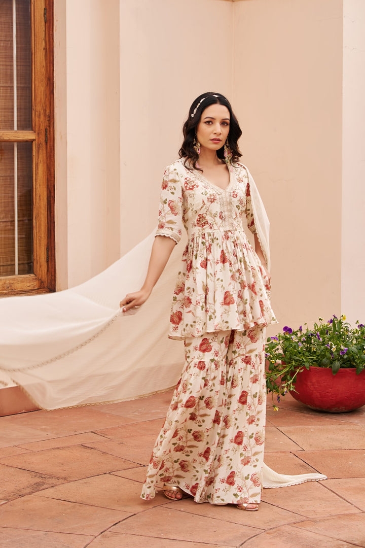 Ivory Printed Sharara Set