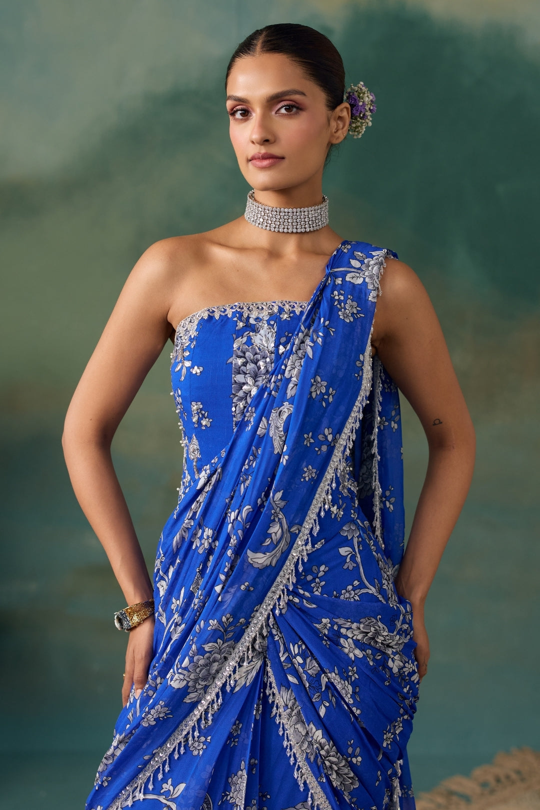 Royal Blue Saree And Corset