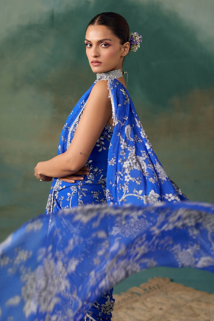 Royal Blue Saree And Corset