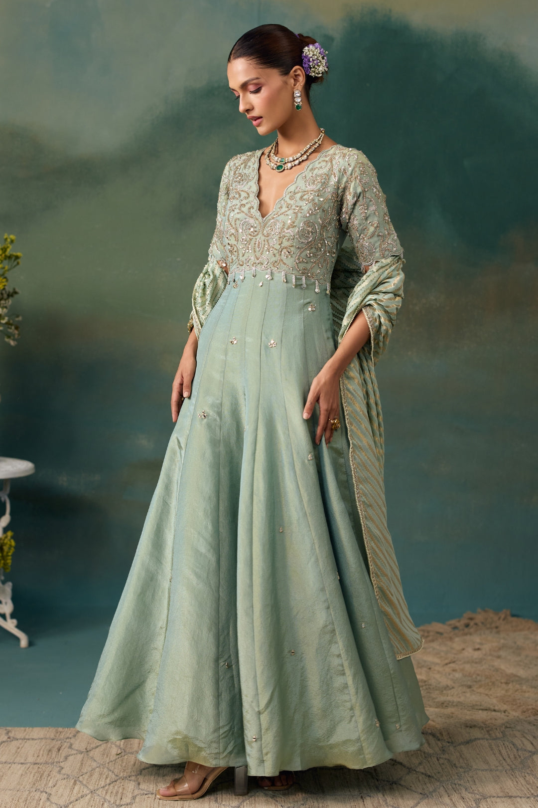 Sage Green Anarkali Set