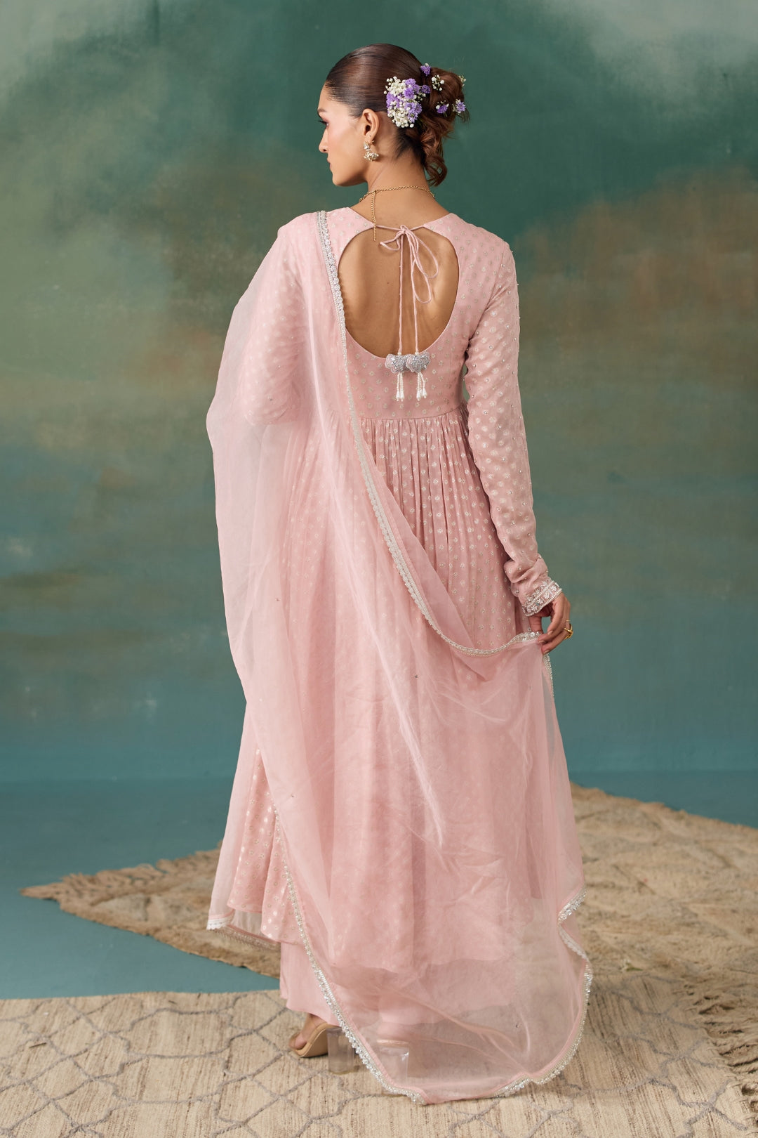 Blush Pink Booti Anarkali Set