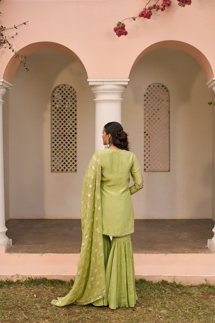 Green Tissue Sharara Set