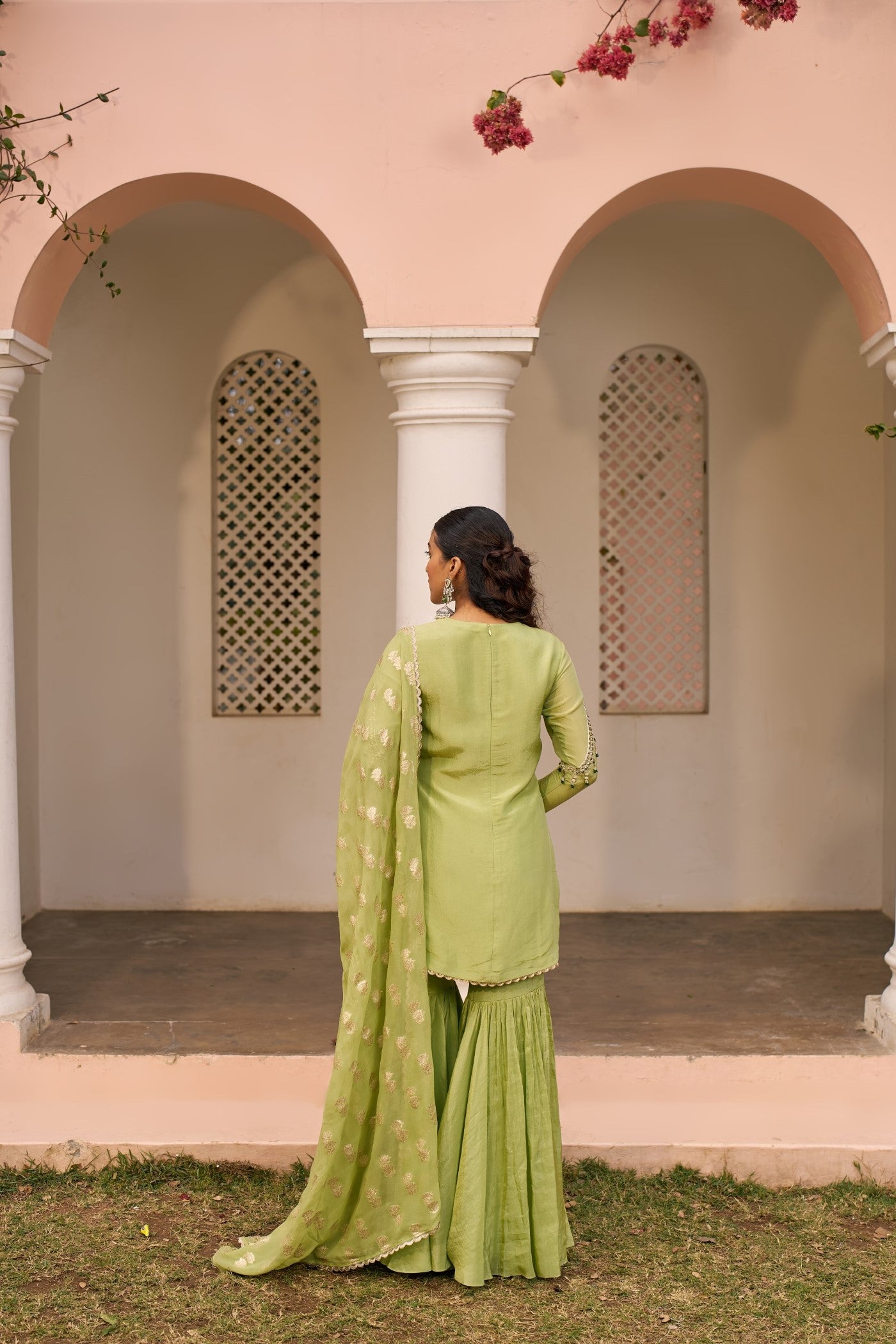 Green Tissue Sharara Set
