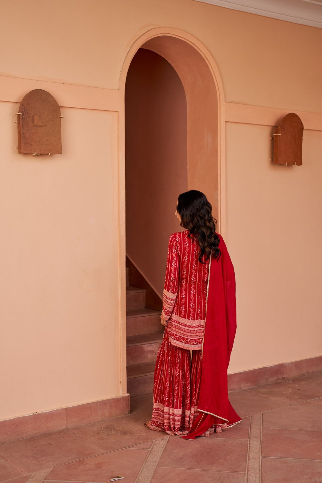 Red Printed Sharara Set