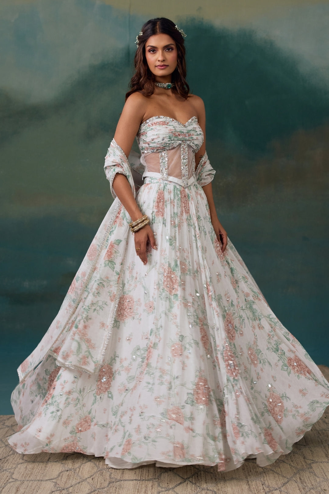 Pearl Roselle Lehenga And Corset