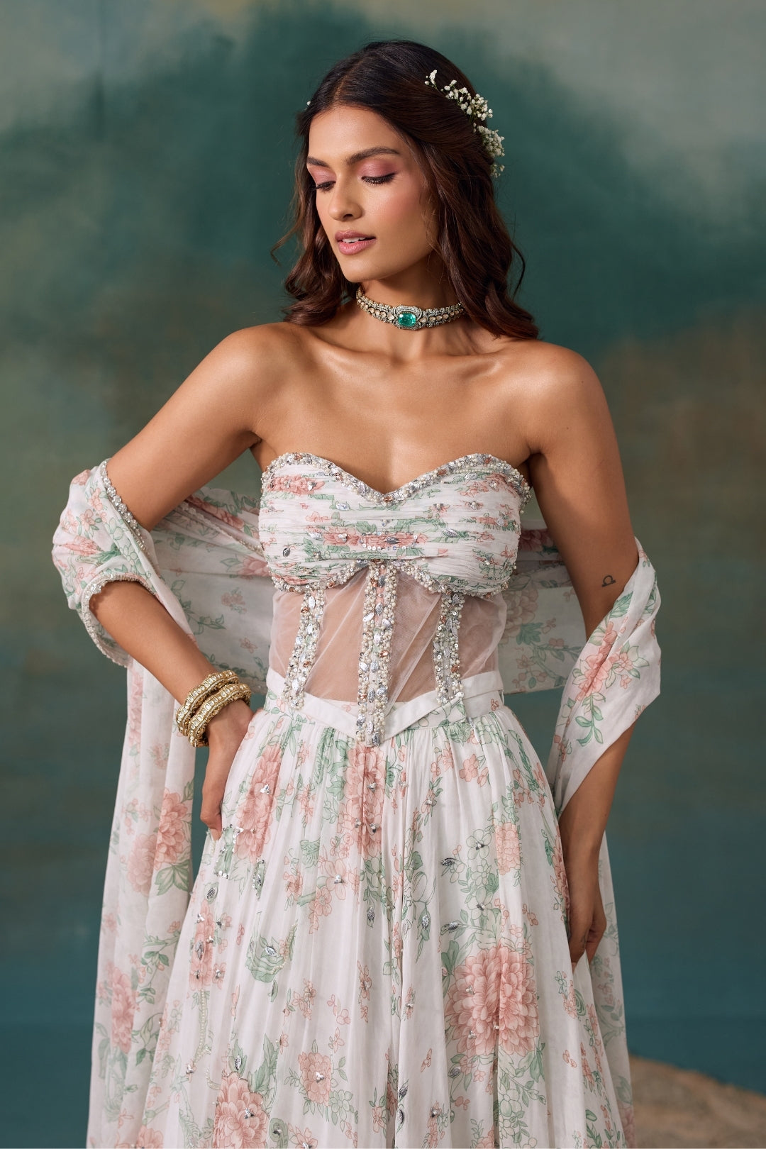 Pearl Roselle Lehenga And Corset