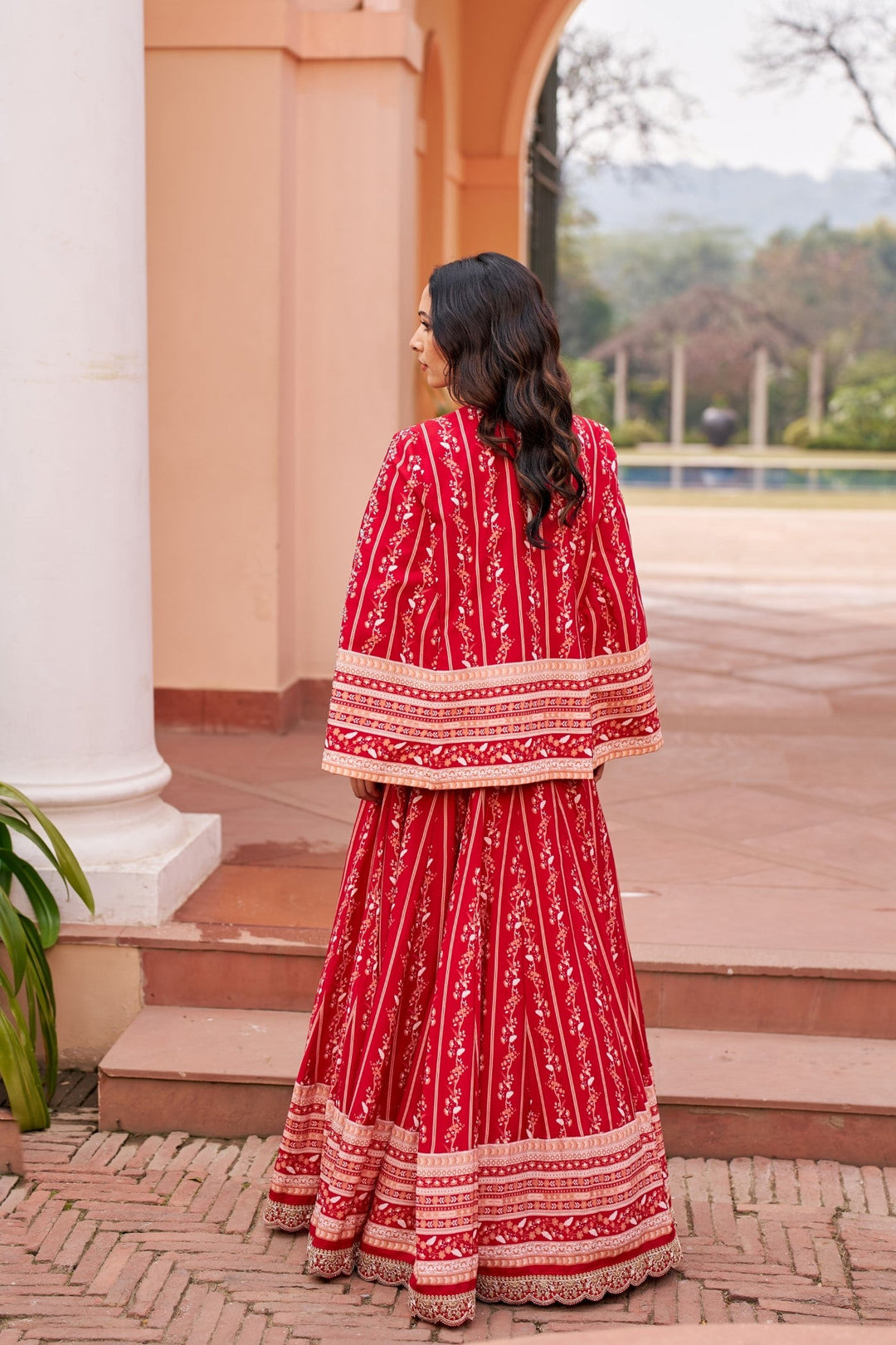 Red Lehenga With Cape And Inner