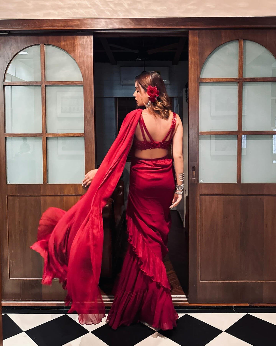 MAROON SHARARA SAREE WITH EMBROIDERED BLOUSE