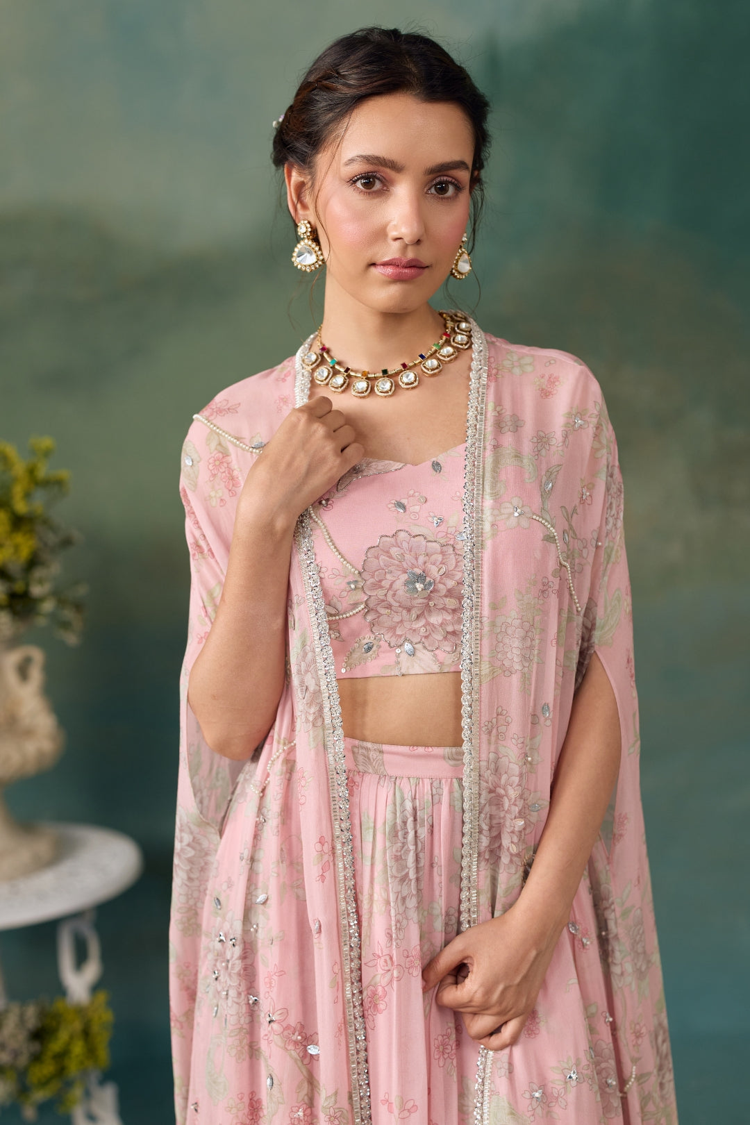 Blush Pink Lehenga Set With Cape