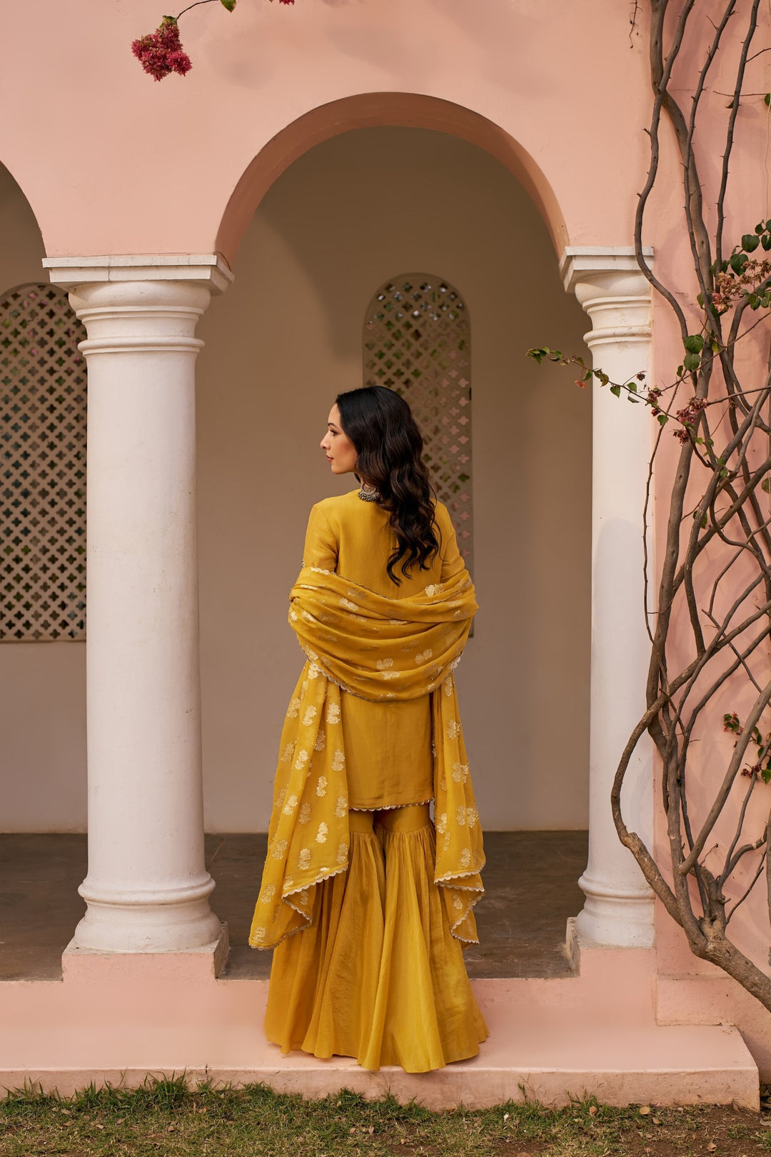 Yellow Tissue Sharara Set