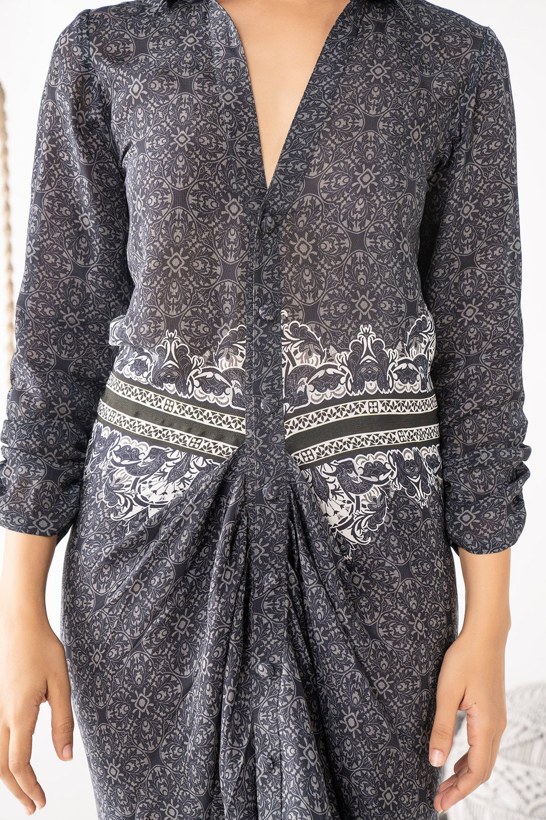 Black Printed Shirt Dress - RTS