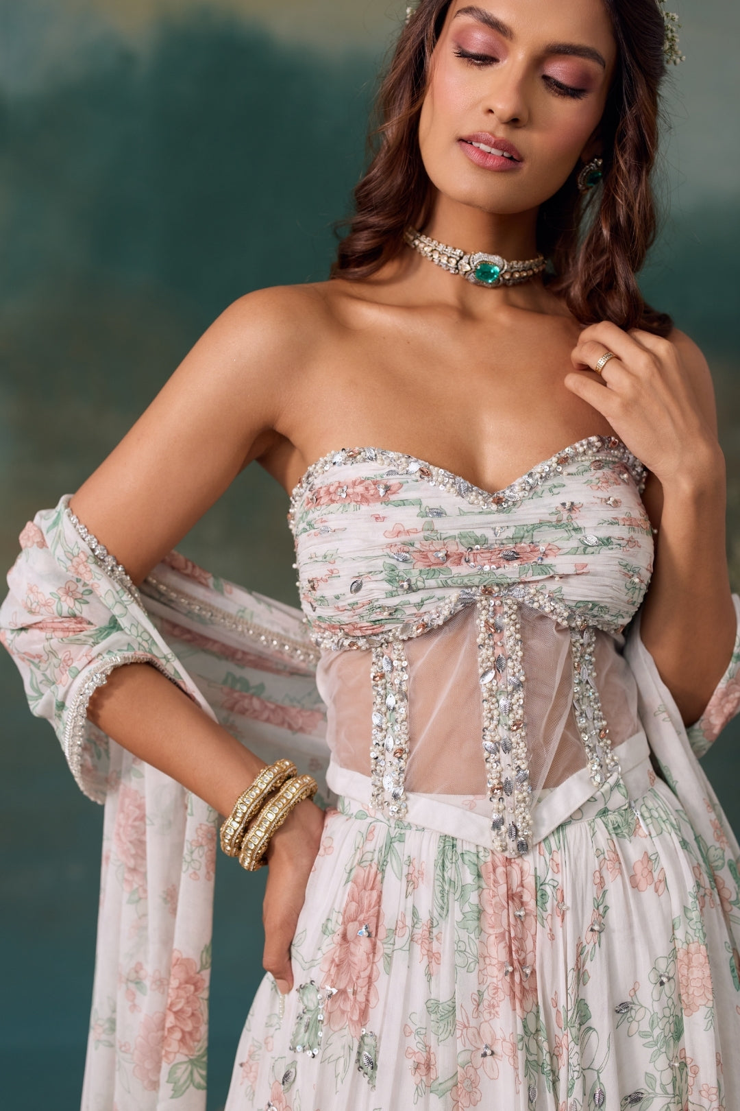 Pearl Roselle Lehenga And Corset