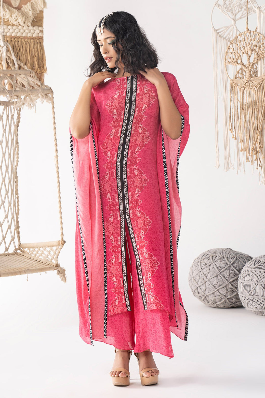 Pink Printed Kaftan Set