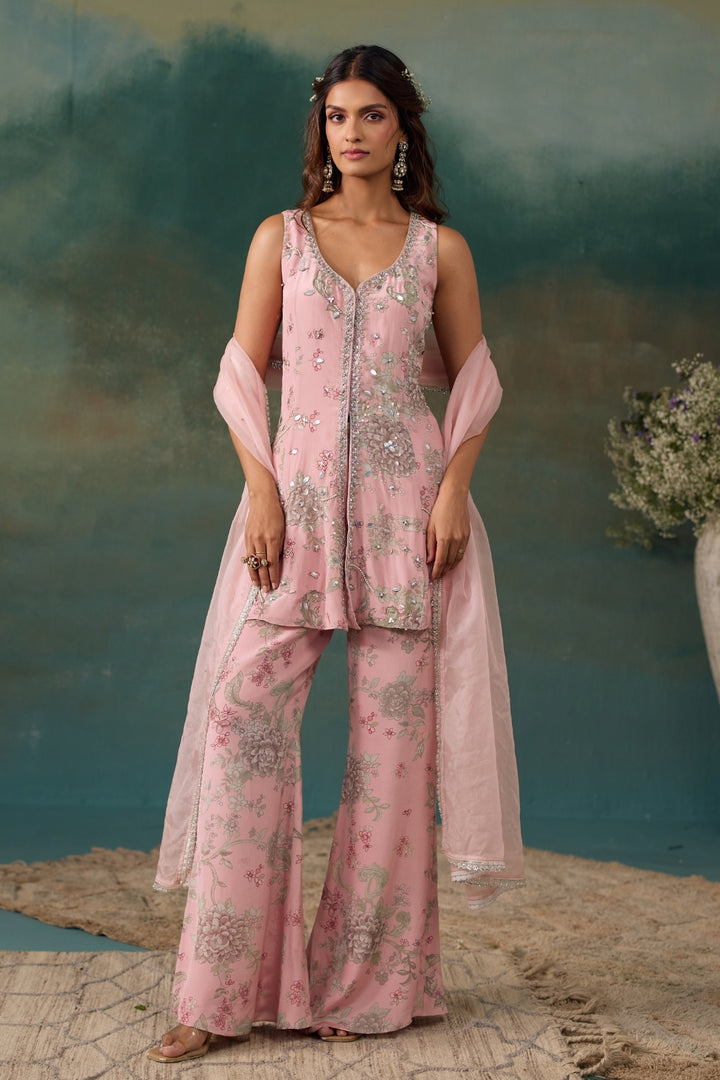 Blush Pink Tiered Sharara Set