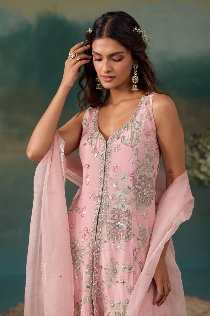 Blush Pink Tiered Sharara Set
