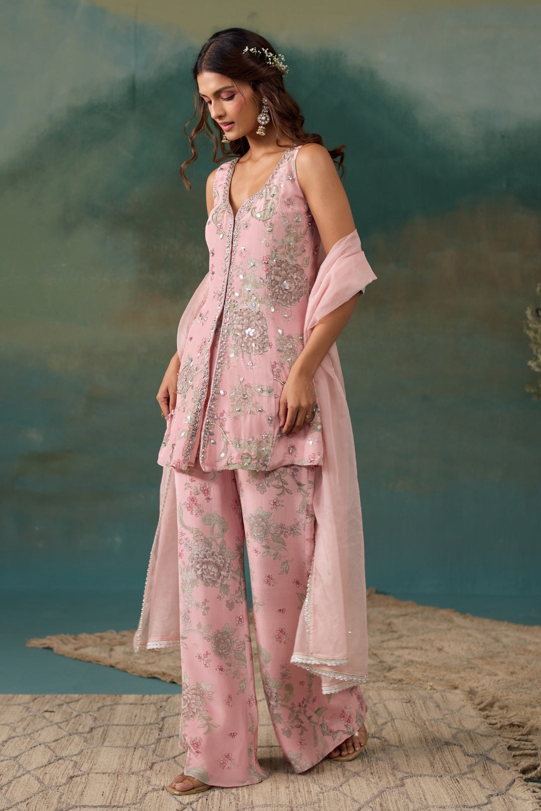 Blush Pink Tiered Sharara Set