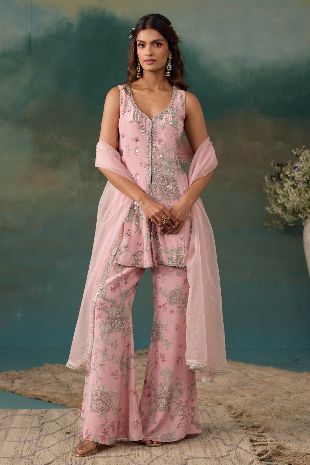 Blush Pink Tiered Sharara Set