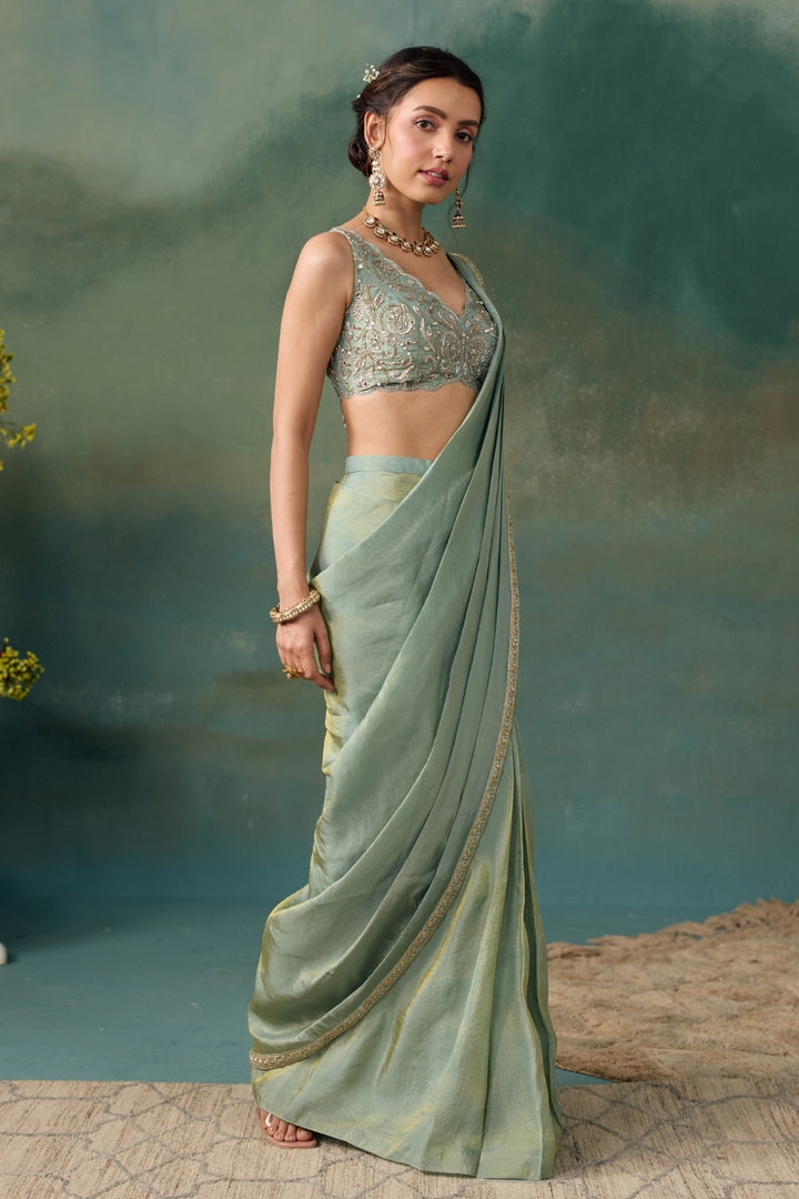 Aqua Draped Saree