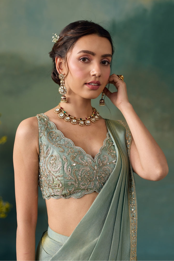 Aqua Draped Saree