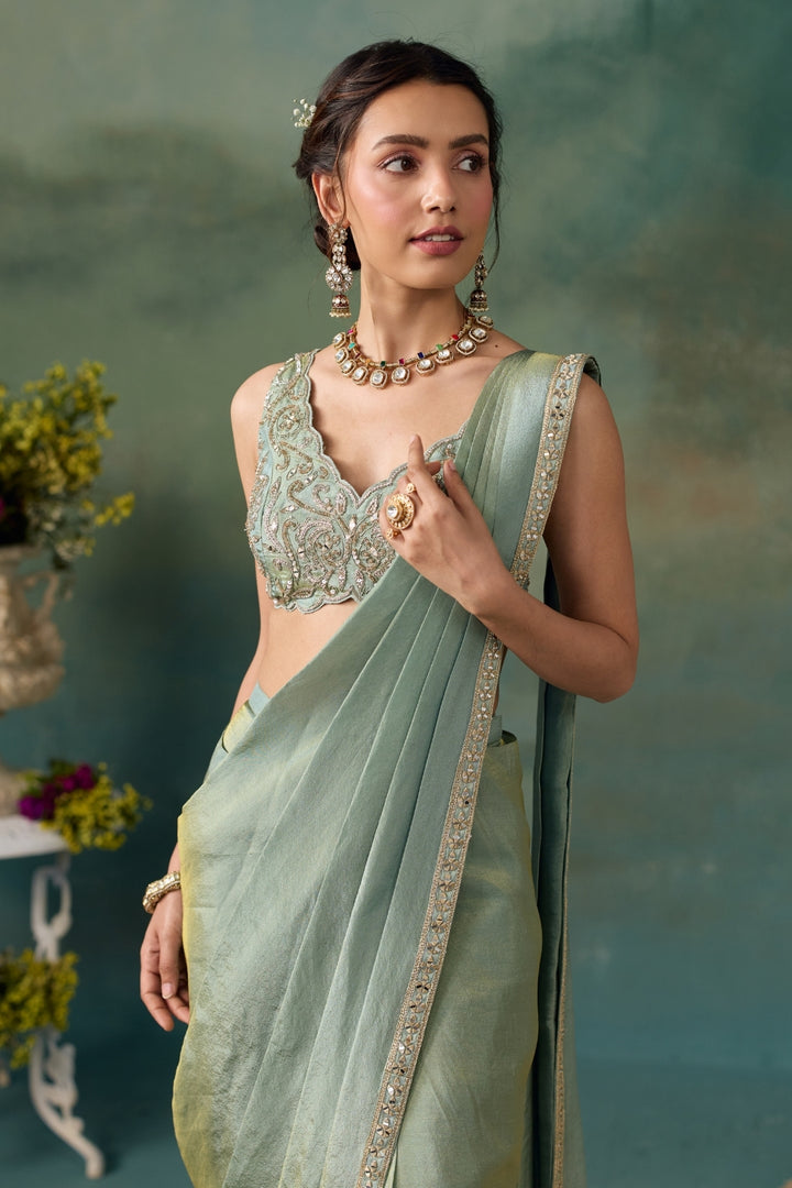 Aqua Draped Saree