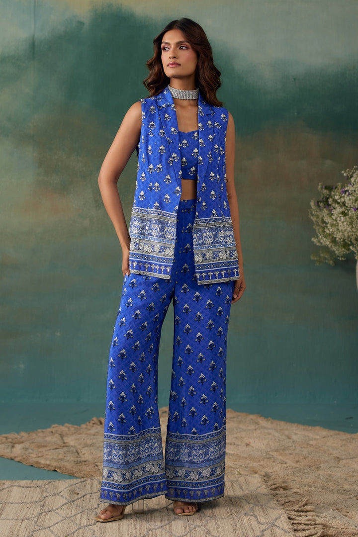 Royal Blue Jacket With Pant And Bustier