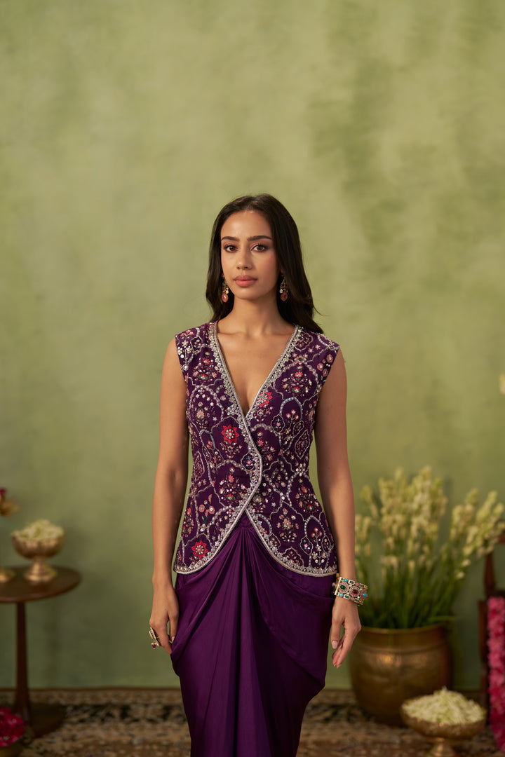 Jamuni Sleeveless Jacket And Draped Skirt