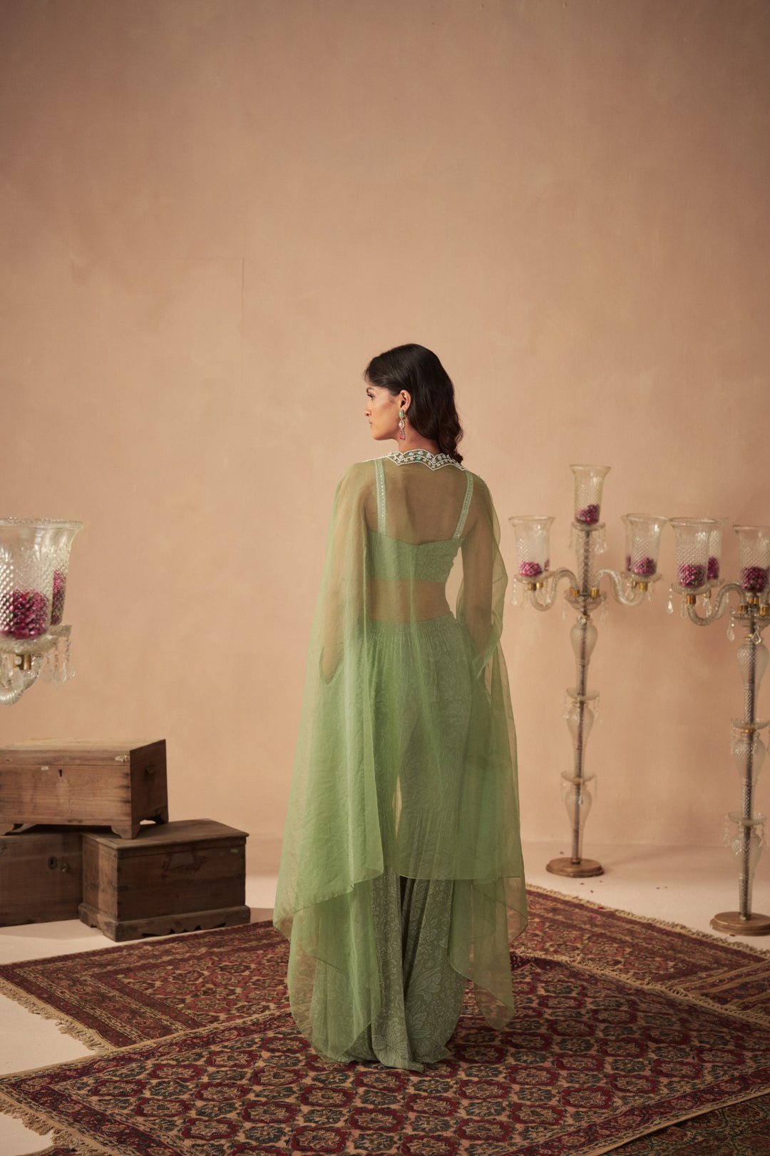 Sage Green Meadow Sharara and Bustier with Cape