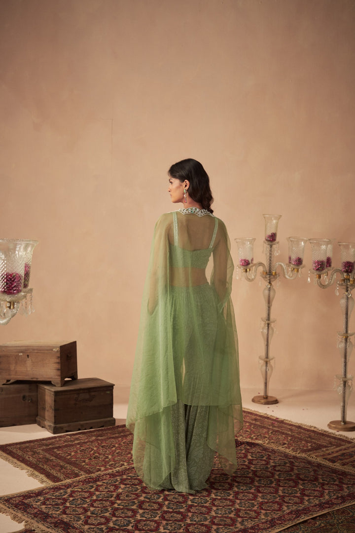 Sage Green Meadow Sharara and Bustier with Cape