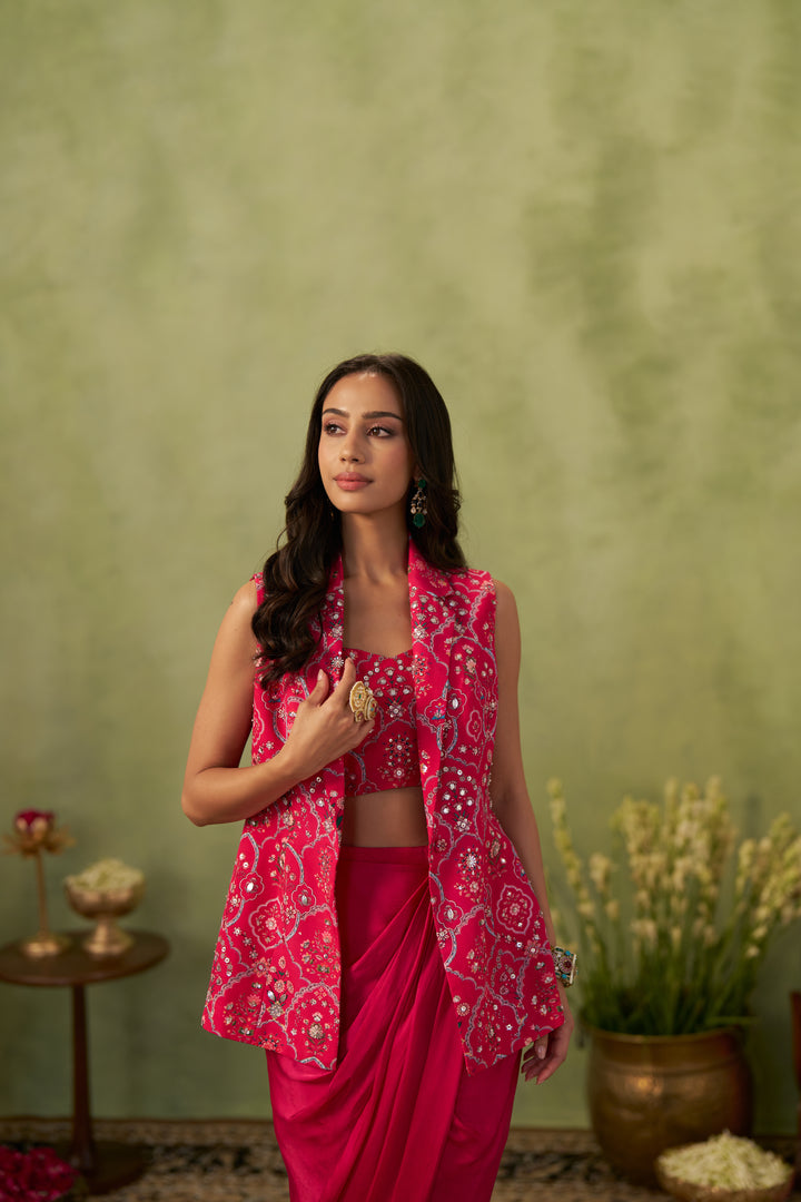 Rani Pink Lehenga Set With Jacket