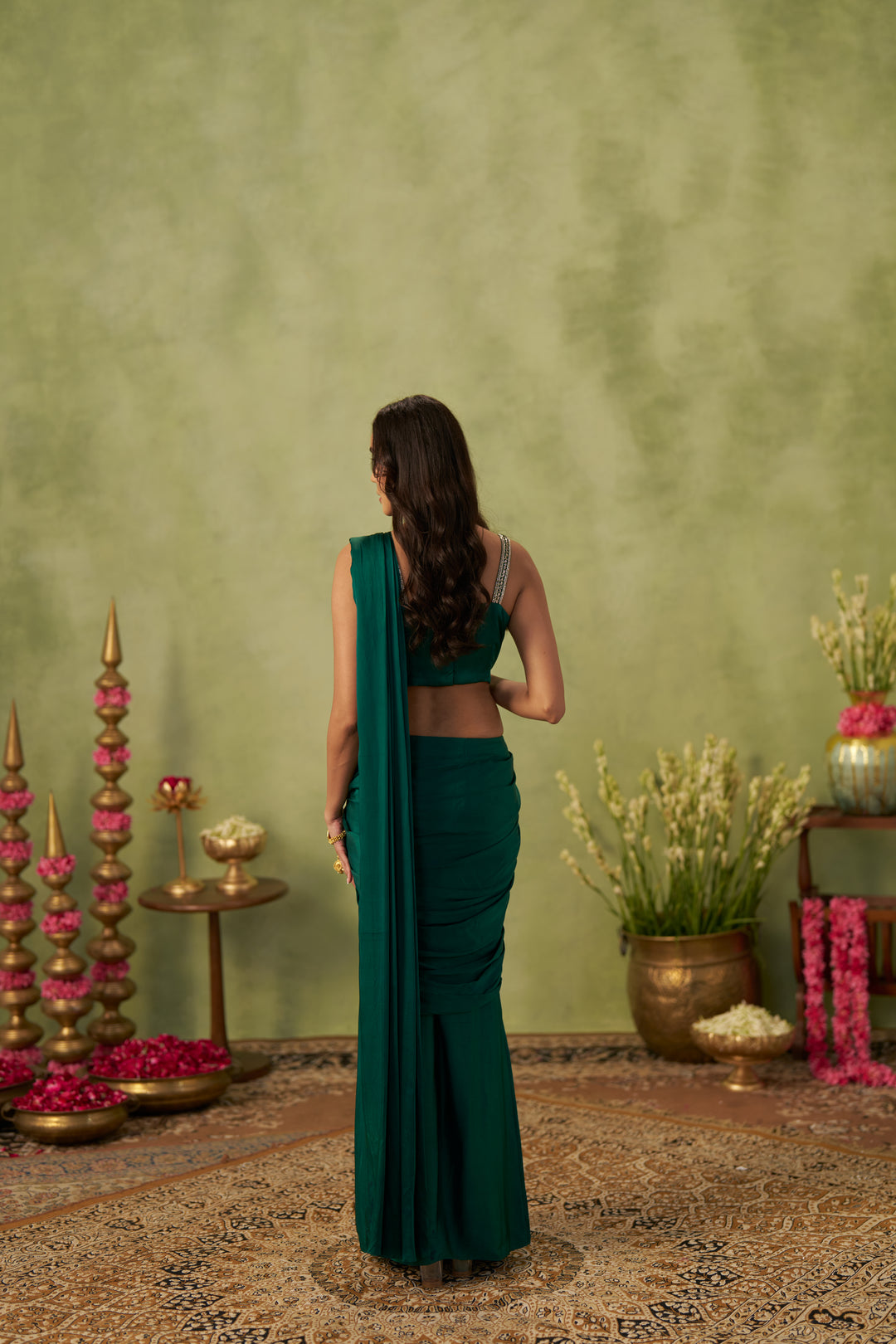 Emerald Green Satin Saree