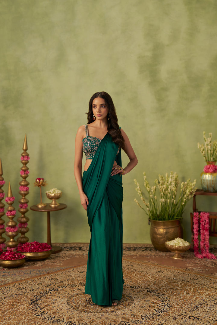 Emerald Green Satin Saree