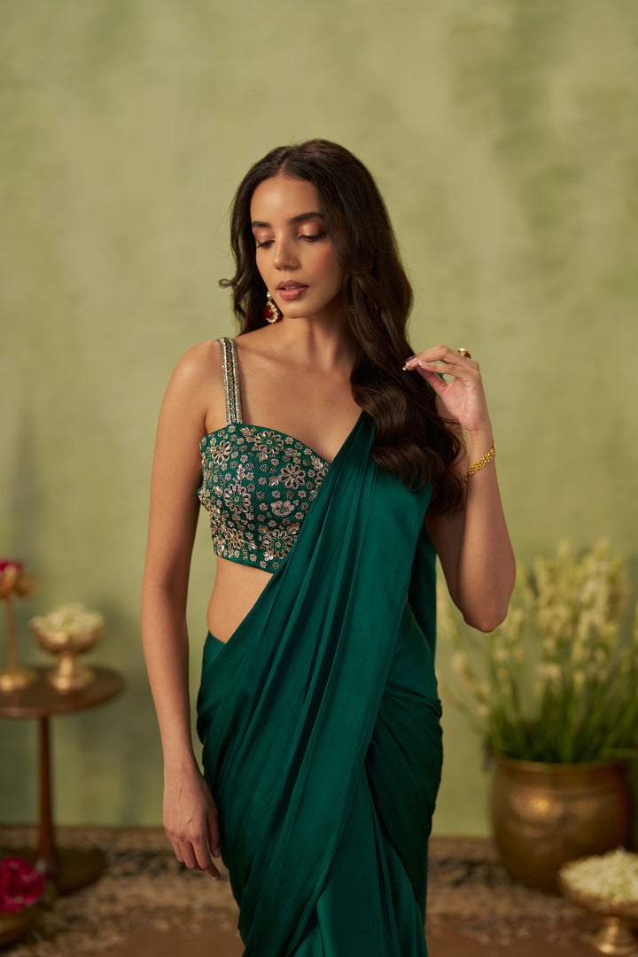 Emerald Green Satin Saree