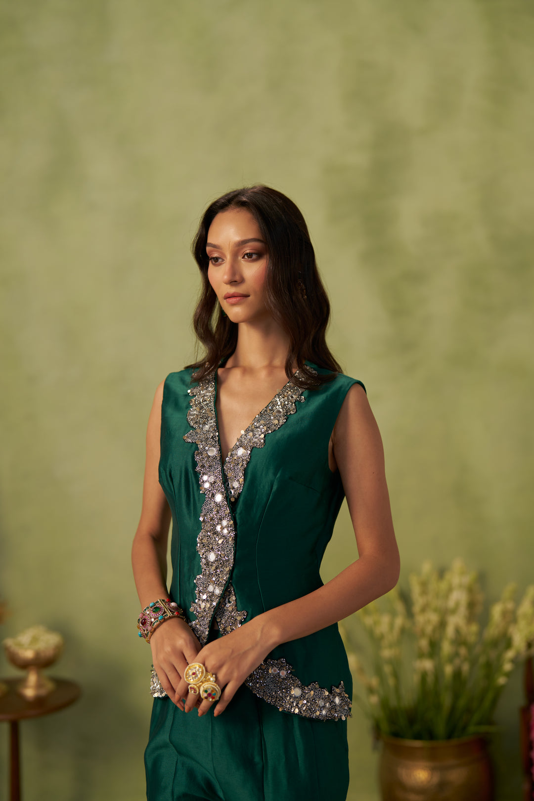 Emerald Green Jacket And Pant Set