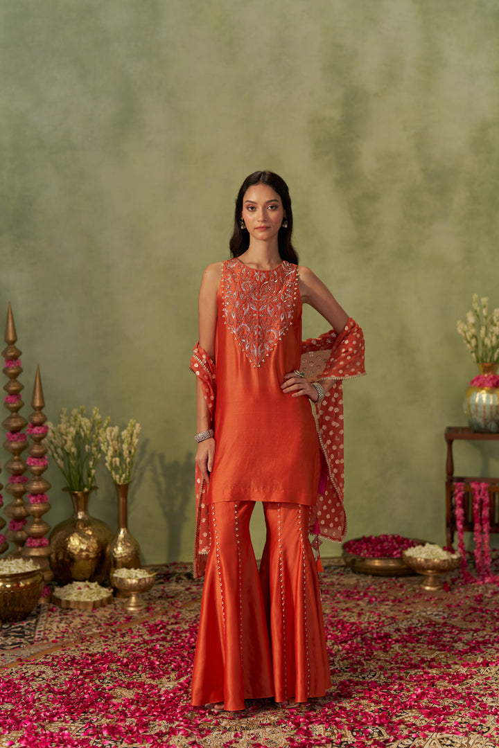 Rust Kurta And Sharara Set