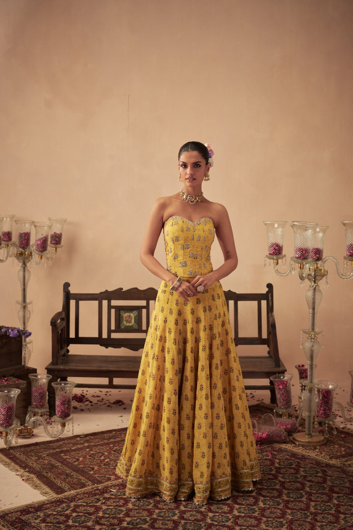 Yellow Booti Lehenga and Corset