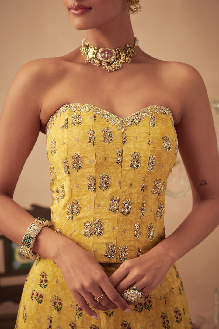 Yellow Booti Lehenga and Corset