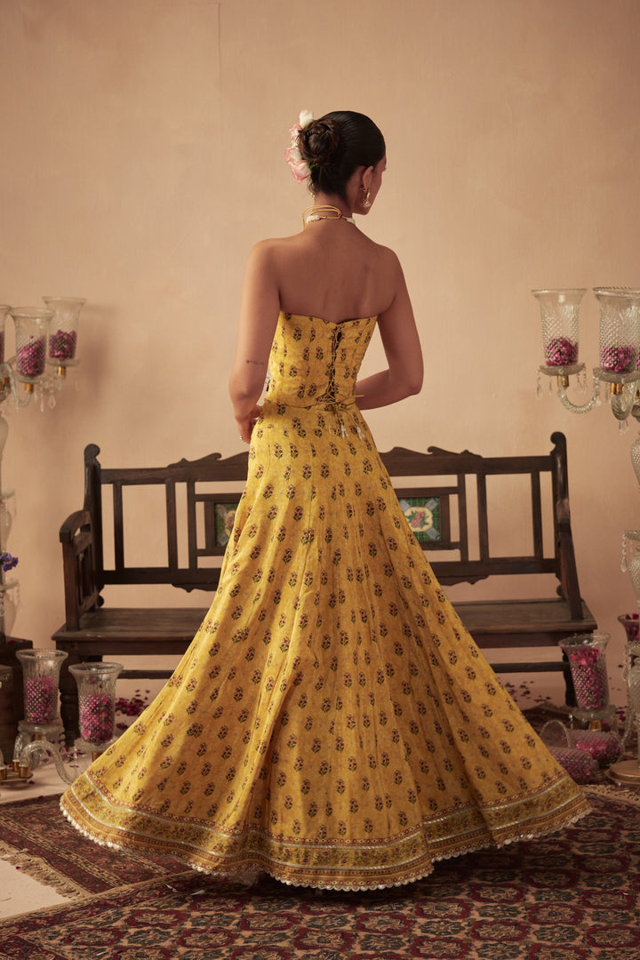 Yellow Booti Lehenga and Corset