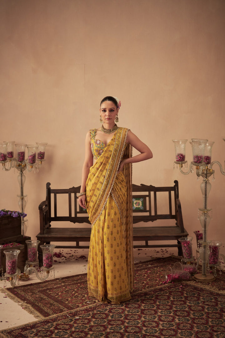 Yellow Booti Saree