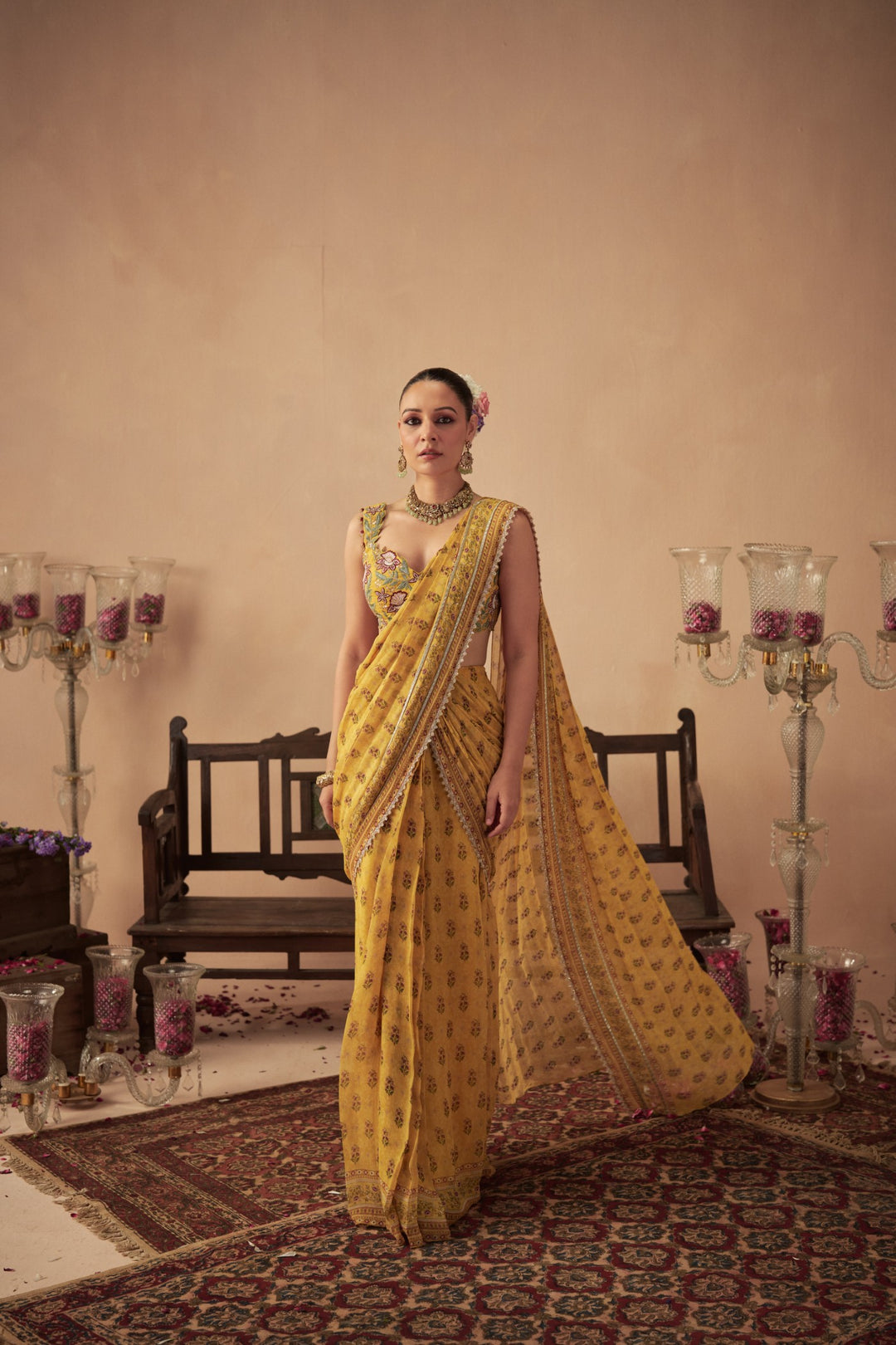 Yellow Booti Saree