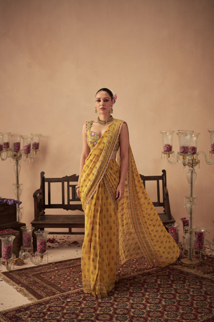 Yellow Booti Saree
