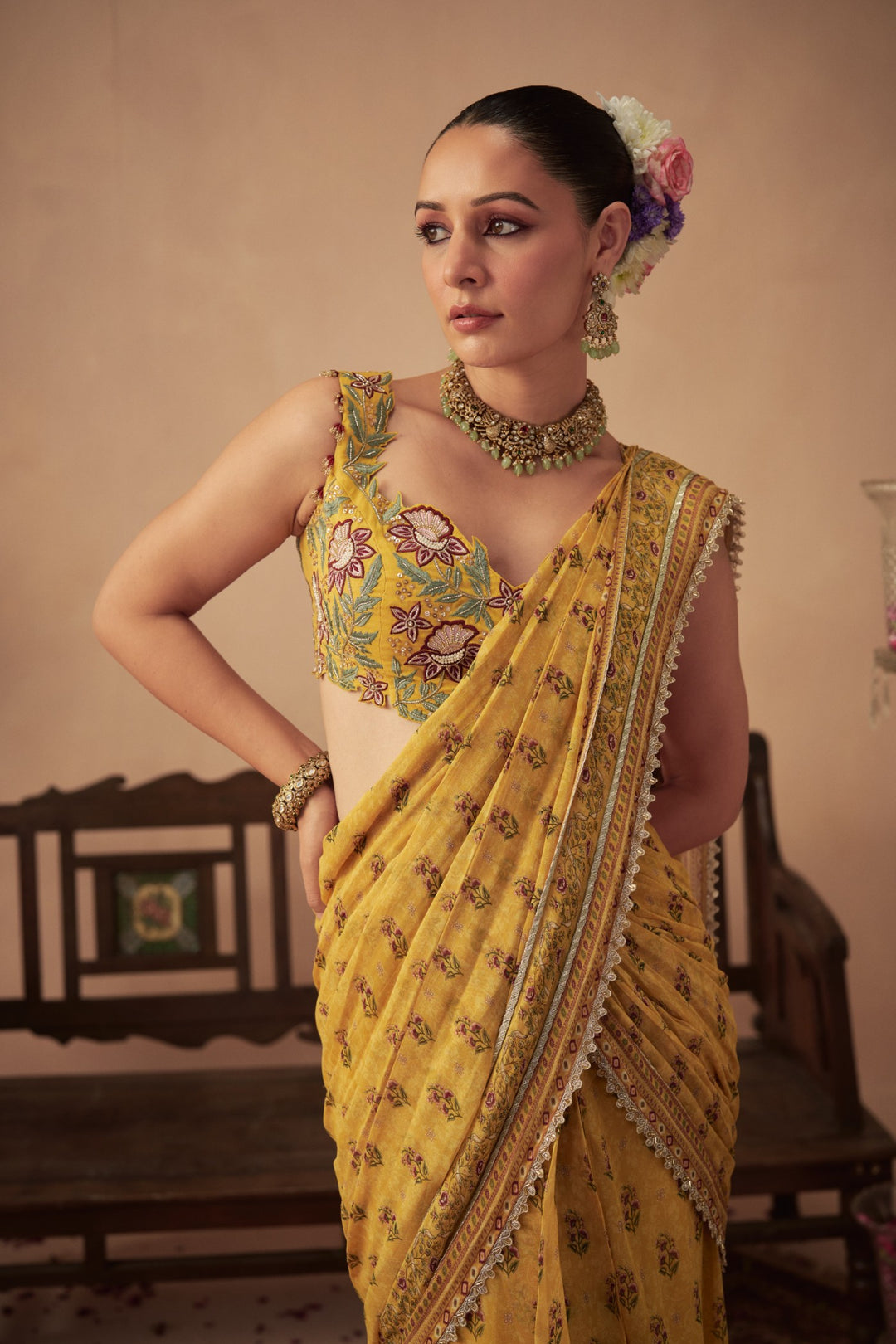 Yellow Booti Saree