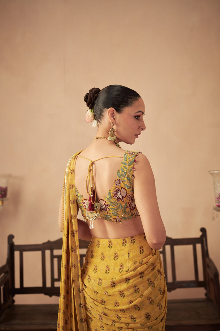 Yellow Booti Saree