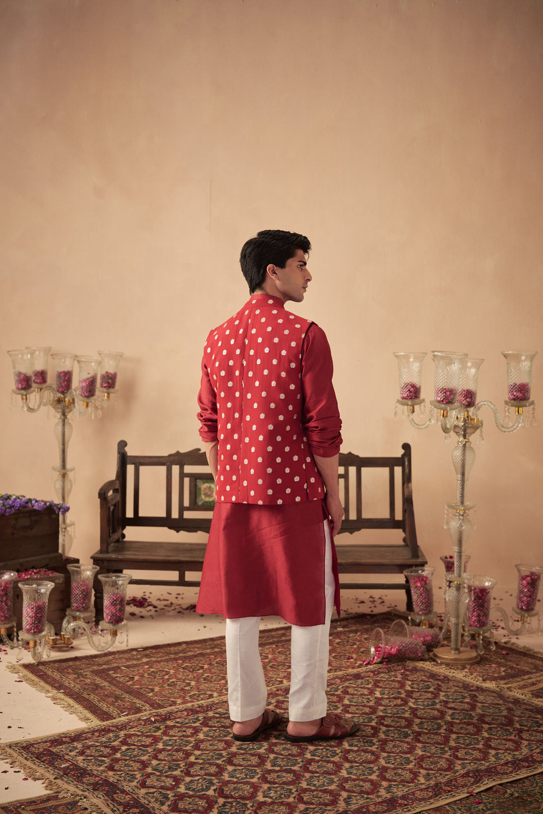 Red Kurta with Banarasi Bundi Set